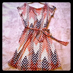 Shirt dress with belt.